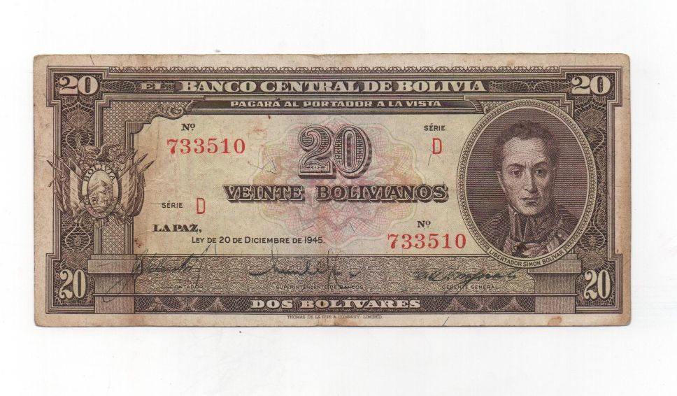 BOLIVIA DEL AÑO 1945 DE 20 PESOS